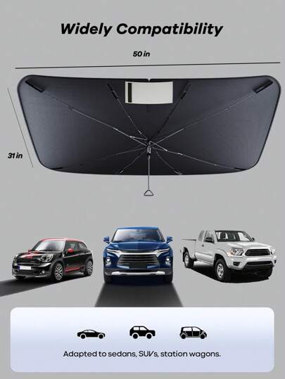 REMAX Remax Car Windshield Sunshade Umbrella - Foldable Car Windshield Sun Shade Cover, 2 Layers UV Block Coating, 5.7inchx3.1inch(Foldable Size), Front Window Heat Insulation Protection, For Auto Sedan, SUV Windshield