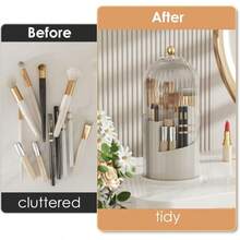 Rotating Makeup Brush Storage Cylinder, Dresser, Pen Holder, Lipstick Shelf, Dust-Proof Grid, Desktop Cosmetics, Storage Box. - Black - View 5