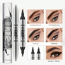 HelloKiss 2-In-1 Dual-Tip Liquid Eyebrow Pencil And Black Eyeliner, Waterproof Long-Lasting Smudge-Proof Eyebrow Definition Pen, Precise Fine Tip, Quick-Drying Natural Hair-Like Eye Makeup Tool, Suitable For Beginners And Daily Use - Multicolor-white Tube - View 4