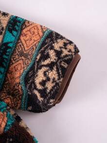 1 pieza Chaqueta de forro polar a rayas de moda para niña, Chaqueta de punto esponjosa para niños y niñas, Diseño de cremallera con cuello alto, Prenda exterior casual y versátil, Adecuada para uso diario u outdoor en otoño/invierno