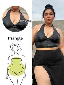 Truni Elyhuante_03 Plus Size Pu Leather Sleeveless Crop Top With Lace-Up Back, For Pear Triangle Body Shape - Black - View 1