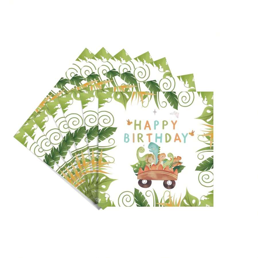 16 szt./jednorazowych serwetek zaprojektowanych specjalnie na przyjęcia urodzinowe dla dzieci z motywem kreskówkowych dinozaurów