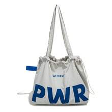 1pc Fashion Gray White Pink Yellow Green Blue Large Capacity Bag Women's Shoulder Bag Drawstring Design Tote Bag Casual Nylon Bag Vacation Travel Versatile Bag Casual Travel - 黃色 - 查看 7