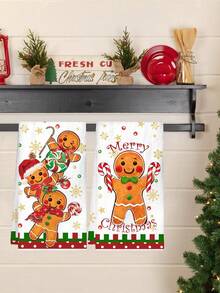 2pcs Christmas Gingerbread Man Hand Towels, Soft Absorbent Microfiber Cleaning Cloths, Suitable For Christmas Kitchen Decor (2026), Table Decor, Home Decor, Bathroom Decor, Housewarming Gift, New Year Gift (2027) - Multicolor - View 11