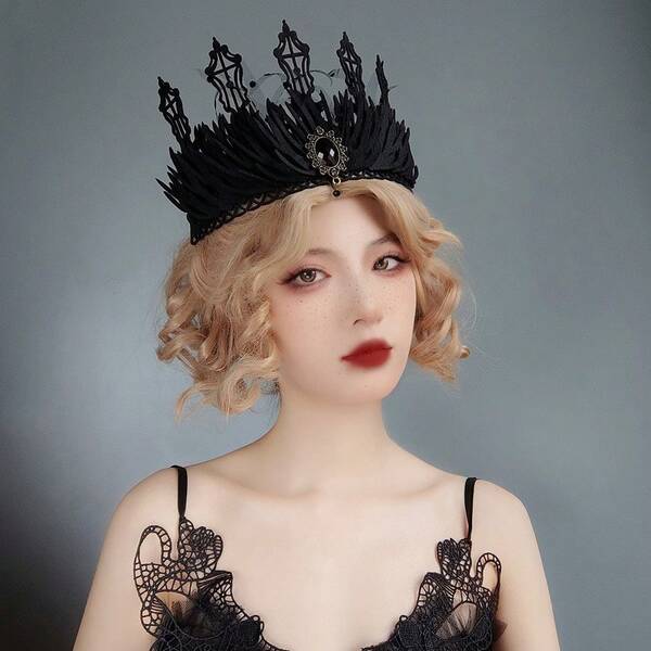 2pcs Baroque Retro Crown, Halloween Masquerade King Queen Witch Headpiece Gothic Style Scepter Accessories