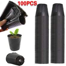 100PCS Plastic Plant Flower Pots Nursery Seedlings Pot Garden Container UK - 黑色 - 查看 2
