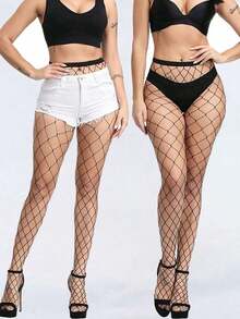 4pcs/Set Rip-Resistant Sexy Pantyhose, Hollow-Out Fishnet Stockings - màu đen - Xem 4