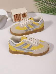 1 Pair Kids' Fashionable Colorblock Sports Shoes, Design Suitable For Boys & Girls, Versatile For Party, Gathering, Travel & Vacation - Silver - View 7