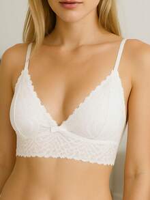 Sutiã Sem Bojo de Renda Feminino Confortável Sem Aro com Alças Reguláveis - Branco - Visão 4