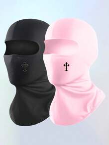 2pcs Cross Print Balaclava Hood, Face Mask Neck Gaiter For Daily Use, Cycling, Hiking, Climbing, Travel - Spring & Summer Halloween Ski Masks