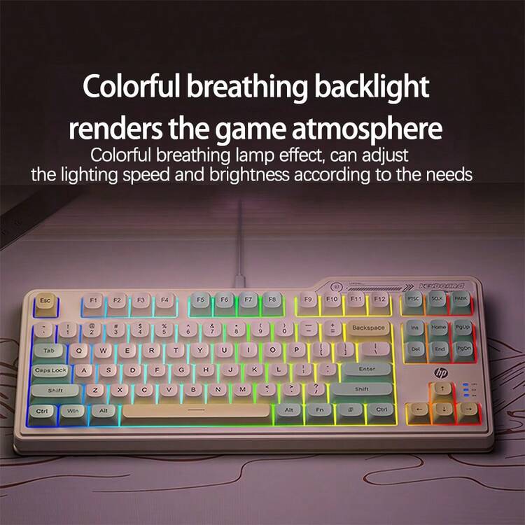 HP Bàn phím K120 Bàn phím chơi game nhỏ gọn 87 phím Công cụ chơi game di động Đèn nền thở nhiều màu Thiết kế chống nước bắn Cảm giác cơ học bền bỉ Phím bấm nhiều màu Xanh sữa - Sữa Xanh - Xem 5