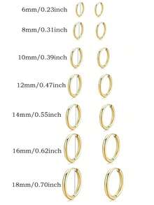 1 Pair Stainless Steel Earrings, Unisex, Stackable, Cartilage Hoop, Hinged Earrings, Small Earring Set, Suitable For Girls - Gold - View 3