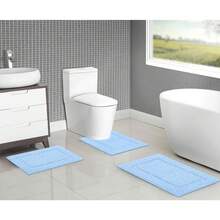 HEBE Soft Fluffy Bathroom Runner Rugs Set Of 3 Bath Mats With U Shape Toilet Rugs Non Slip Washable Bath Rugs Absorbent Bathroom Carpet For Shower Tub - Màu xanh nhạt - Xem 7