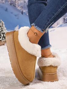 Women's Plush Comfortable And Fashionable Slippers, Warm And Soft House Slippers Women's Thick-Soled Snow Boots - Warm, Durable, Anti-Slip And Comfortable Outdoor Shoes Thick Flat Winter Slippers Style Boots - Khaki - View 6
