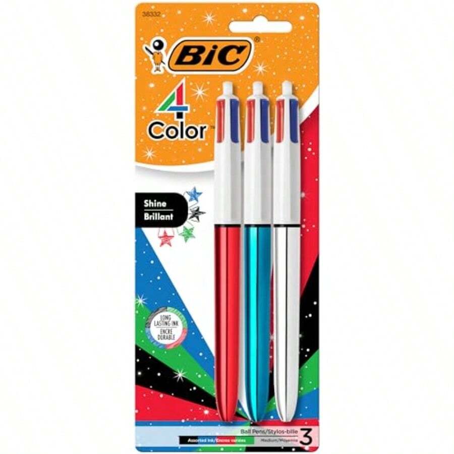 4 Color Shine Retractable Ballpoint Pen 1.0 Mm Medium Point LongLasting Ink 3Count In Assorted Ink - Multicolor(MetallicShades) - View 1