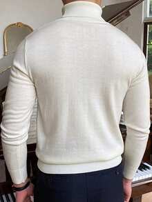Men's Solid Color Long Sleeve Casual Turtleneck Knit T-Shirt , Fall - White - View 5