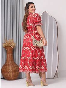 Women's Fashion Midi Dress In 3D Laise Fabric And Smooth With Elastex On The Back And Button On The Front And Lining - 3d雙色葡萄酒 - 查看 3