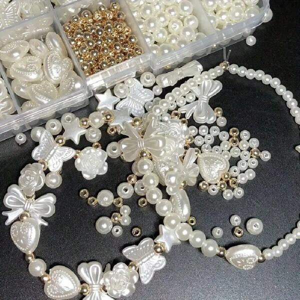 Zestaw 800 sztuk białych mieszanych akrylowych pereł polerowanych luźnych koralików, eleganckich do dekoracji biżuterii DIY, ręcznie robionych artykułów do tworzenia biżuterii i tworzenia łańcuszków do telefonów komórkowych