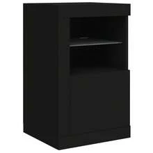 Larryhot Gabinete auxiliar con luces  de madera de ingeniería negra, hermoso y práctico, ideal para almacenamiento y decoración del hogar. - Negro - Ver 3