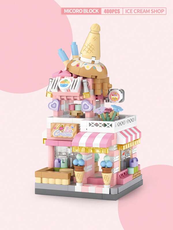 LOZ Girls' Street View Building Blocks Puzzle Ice Cream Shop Model Toy, Suitable As Birthday Gift For Girls Room Decoration Christmas Gifts Color Block Color Blocks