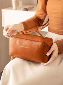 1 geantă de machiaj, geantă cosmetică din piele PU impermeabilă, geantă de toaletă portabilă, organizator de machiaj cu strat dublu de mare capacitate