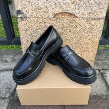 Fashion Chunky Loafer Shoes For Man Platform Height-Increasing Bright Patent Leather Business And Casual Men Shoes - Đen mờ - Xem 10