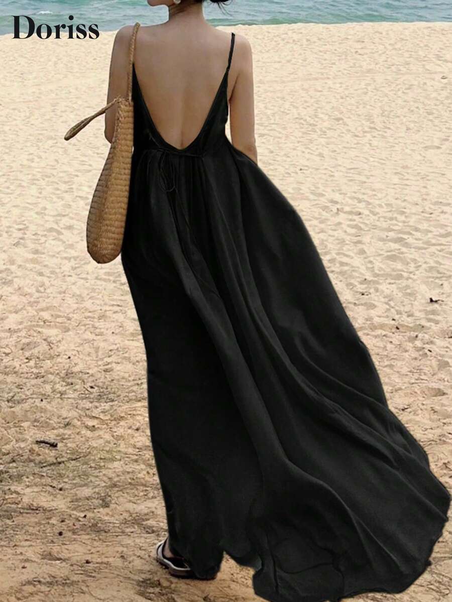 Váy dây mảnh hở lưng Doriss dành cho nữ - màu đen - Xem 1