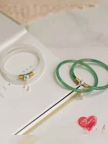 2 件复古风格手镯，彩色仿玉风铃手镯，适合女性日常佩戴（请根据手臂粗细仔细检查尺寸） - 彩色 - 查看 1