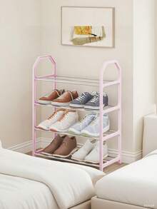 LINKOOL 4 Layers Simple Fashion Shoe Rack Trapezoidal Shoes Organizer Stand Holder Living Room Space Saving Modern Assembled Shoe Rack Home Use Metal Shoes Shelf - Multicolor - View 3