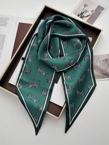 1件双面马链印花缎面围巾，可搭配女士连衣裙、短裤、腰带、包包、帽子、丝带、腰带 - 藍斑馬 - 查看 2