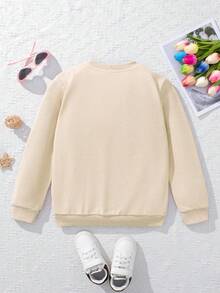 1PC Girl Fresh And Literate Flower Print Crew Neck Sweatshirt, Soft And Skin - Friendly, Spring & Autumn Daily Casual Wear - Apricot - View 3