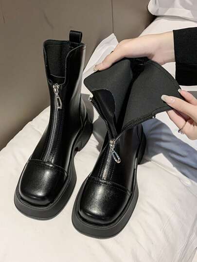 Women's Fashionable Front Zipper Thick Sole Boots, Skinny Boots, Ankle Boots For Autumn/Winter,Boots For Women