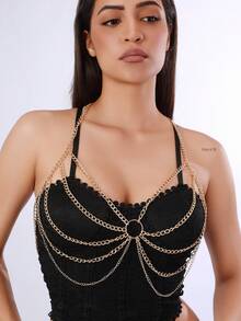 1pc Sexy Backless Halter Neck Metal Ring Chain Linked Crop Top Vest Bikini Body Chain - Jacket - View 14