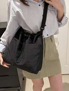 女士可转换斜挎包 - 大容量尼龙手提包，配有可调节肩带和抽绳封口，涤纶衬里，有多种颜色可供选择，适合工作、旅行和休闲外出。 - 彩色 - 查看 16