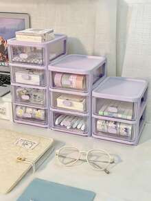 Drawer Style Desktop Storage Box, Multi-Layer Organizing Storage Box, Transparent Dustproof And Waterproof Storage Box, Desk Desktop Storage Box, Bedroom, Dormitory, Study, Bathroom Storage Box, 2nd/3rd/4th/5th Floor, Stationery, Pens, Office Supplies, Cosmetics And Other Items Storage And Organizing - Purple - View 11