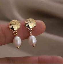 Sea Star Shell Earrings Beach Jewelry Women's Lightweight And Elegant Pearl Water Drop SeaShell Beach Earrings With Sea Charm, Suitable For Summer Vacation Coastal Accessories - 金色 - 查看 8