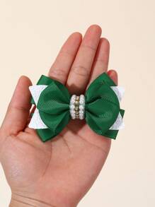 2 件国庆节绿色珍珠蝴蝶结发夹，可爱女孩发夹适合派对和日常生活 - 綠色 - 查看 5