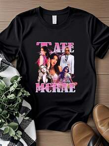 180g Pure Cotton Tate McRae Gift For Fan T Shirt Full Size S-5XL For Women Versatile Soft Designer Clothes Graphic Top For Everyday Wear Men Summer Fashion Unisex Print Round Neck Short Sleeve Stylish Stretched Casual Breathable Slightly Streetwear Comfortable - 黑色 - 查看 1