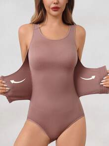 1 件女士塑身连体衣 - 腹部控制、腰部收紧和臀部提升、按扣裆部连体衣 - 摩卡棕 - 查看 3