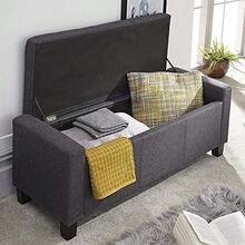 Bakaji Chest Pouf Container Footstool For Bedroom Bench Stool With Wooden Frame Fabric Upholstery Padded Opening Seat Dimensions: 110 X 40 X 40 Cm - Dark Grey - View 6