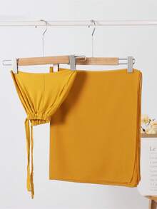 2pcs Women Scarf & Bonnet Set, Versatile Underlay Cap Combo, Hijab, Middle East Ramadan Abaya Matching, Elastic Chiffon Scarf & Cap Set, Casual Outfit - Camel - View 20