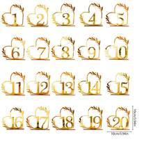 Gold Openwork Heart Table Numbers 1/20Pcs 10x10cm Thickened Base Insertable Number Cards Acrylic No Assembly Required Romantic Luxury Reusable Easy Install DIY For Wedding Anniversary Baby Shower Graduation Wedding Favor Table Centerpiece Home Decor - Multicolor - View 4