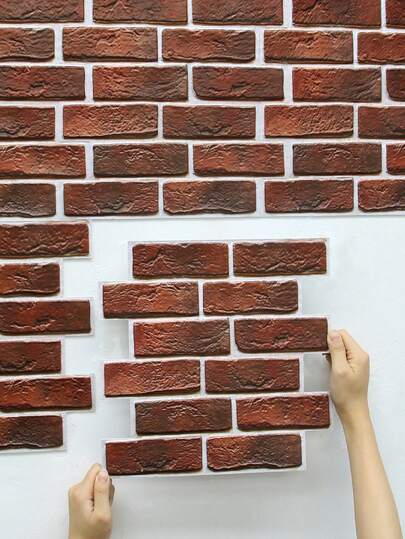 COMMOMY 1片/10片/20片装仿砖墙贴，3D红色砖纹瓷砖贴纸，砖纹防溅板，防水自粘墙贴，适用于客厅、卧室、浴室墙面，30厘米 x 30厘米，PVC装饰墙贴