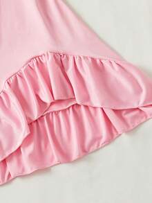 女士粉色睡衣，V领，荷叶边袖，牛奶丝面料，不对称下摆，露背，娃娃衫，性感内衣，性感睡裙 - 淺粉色 - 查看 10