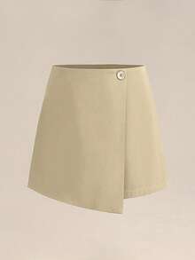 Plain Wrap Mini Skirts For Women - High Waist Asymmetric Hem Skirts With Zipper - Màu be - Xem 6
