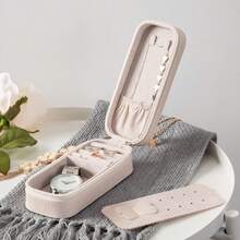 Small Travel Jewelry Organizers Box Women With PU Leather Portable Jewelry With Compartments Necklace Rings Earrings,Luxury Giftable Boxes.(Pearl White, S) - 黑色 - 查看 11