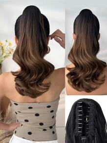 爪子馬尾延伸頭髮漸層16英寸自然波浪熱阻纖維合成馬尾髮飾，適用於女士和女孩日常使用 - 彩色 - 查看 2