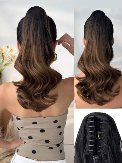 Claw Ponytail Extension Hair Ombre 16 Inch Natural Wave Heat Resistant Fiber Synthetic Ponytail Hairpiece For Women Girls Daily Use