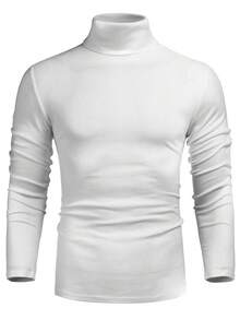 男士百搭修身长袖针织高领保暖 T 恤，秋季 - 白色 - 查看 3