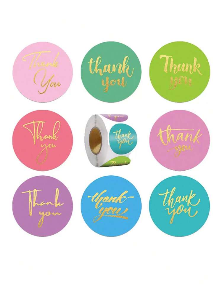 500pcs/Roll Gold Foil "Thank You" Stickers, Suitable For Holiday Parties - Multicolor - View 2